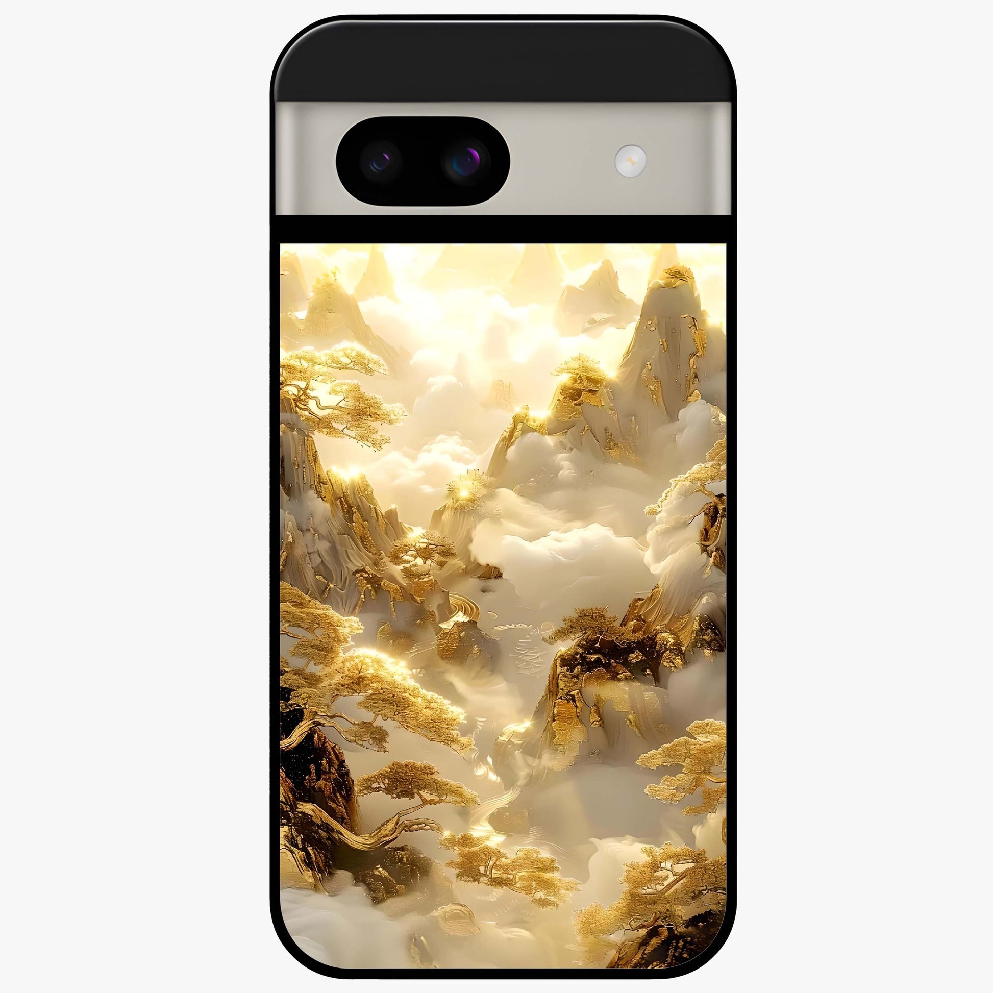 Gates Of Illumination Glass Case showing flat back view with mystical illuminated gate artwork and glossy glass finish.
