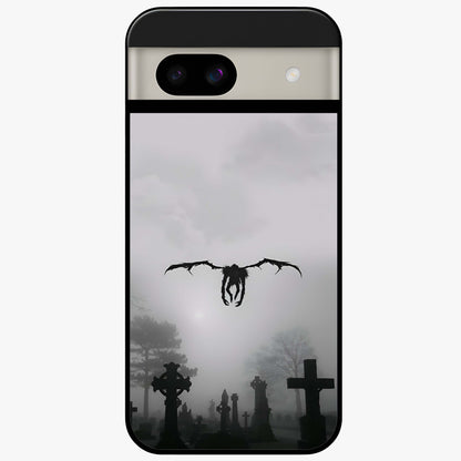 Graveyard Shadow Descent Glass Case showing flat back view with dark graveyard themed artwork and glossy glass finish.