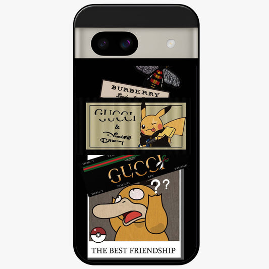 Gucci Play Mashup Glass Case showing flat back view with luxury inspired graphic artwork and glossy glass finish.