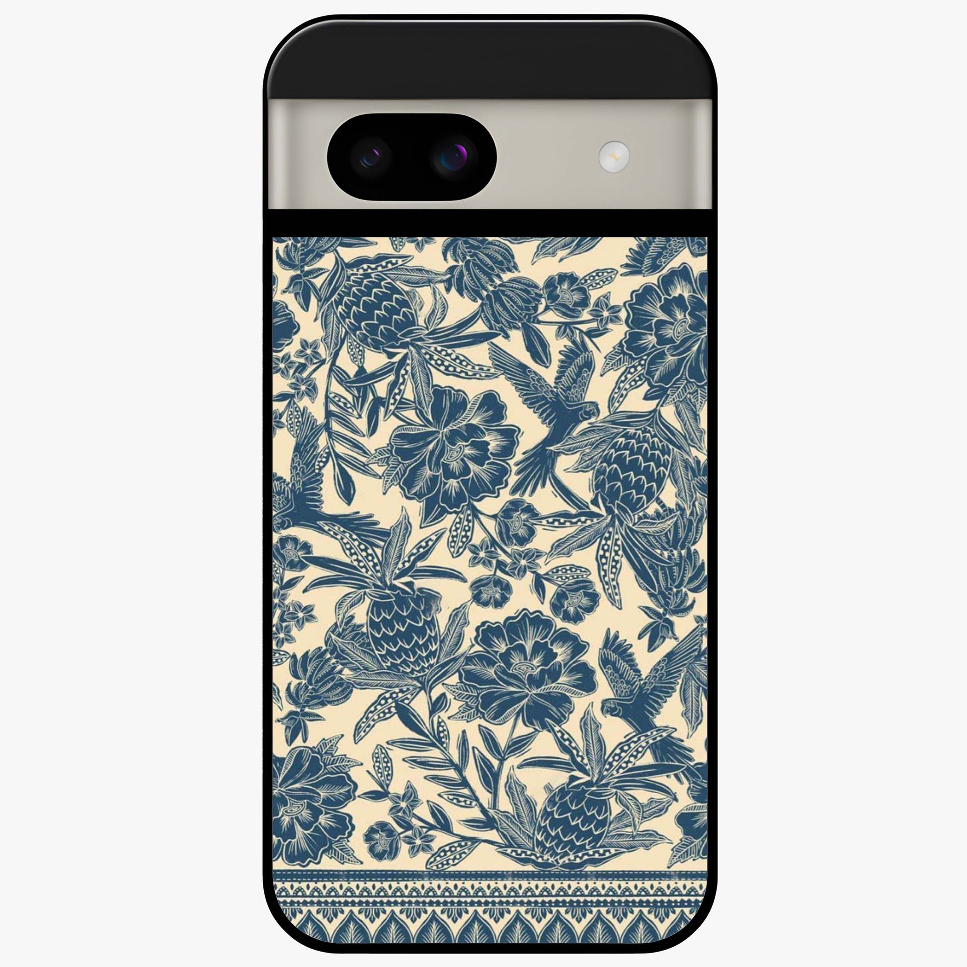 Heirloom Wild Bloom Glass Case showing flat back view with vintage inspired wild flower artwork and glossy glass finish.