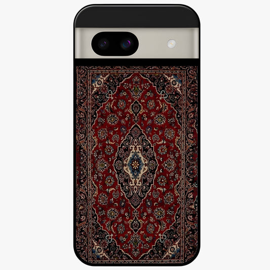 Heritage Carpet Royale Glass Case showing flat back view with ornate Persian carpet inspired pattern and glossy glass finish.