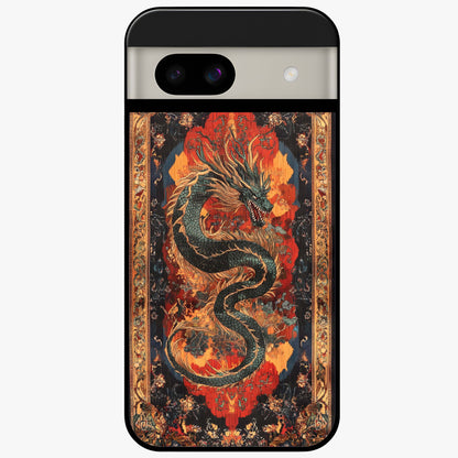 Inferno Dragon Soul Glass Case showing flat back view with fiery dragon artwork and glossy glass finish.