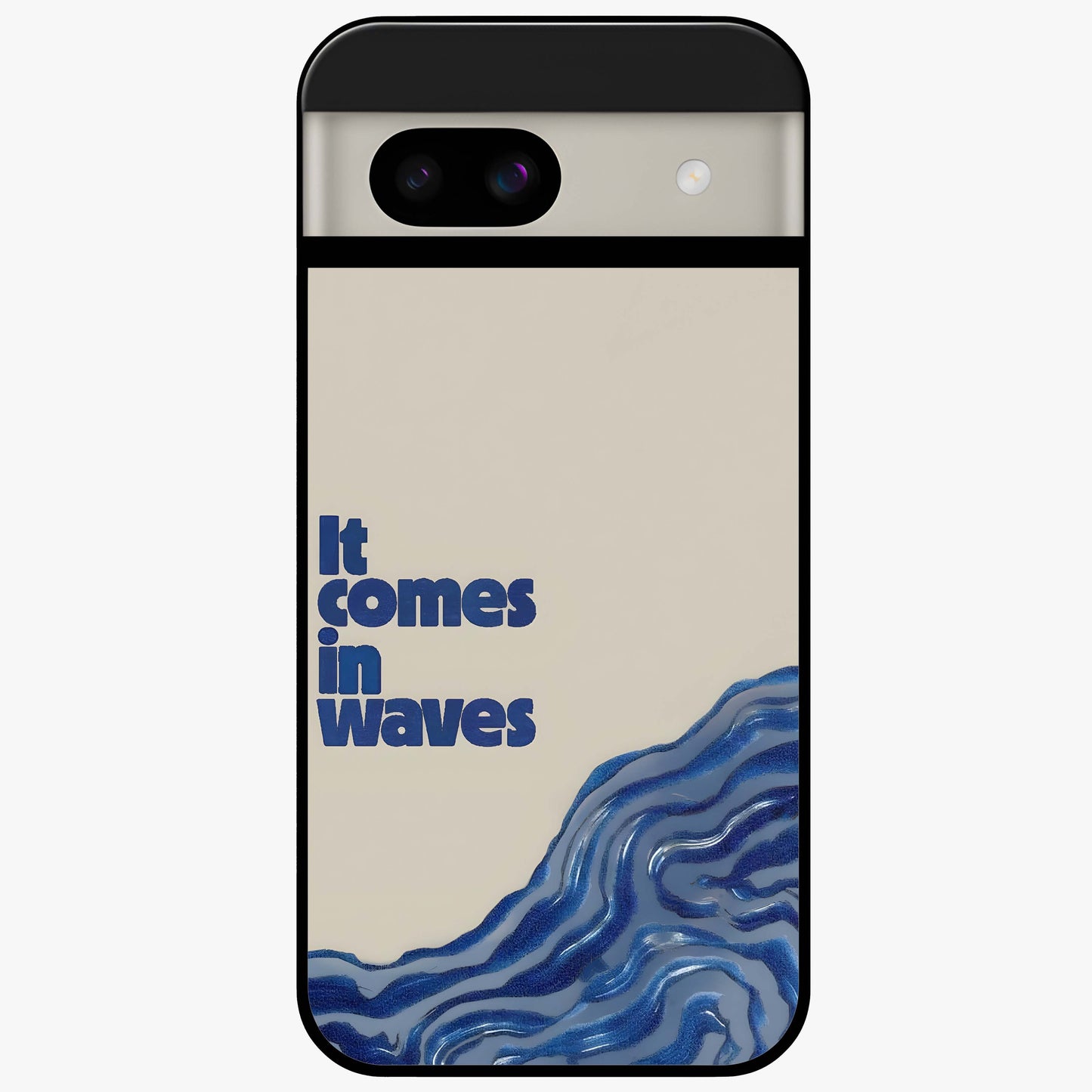 It Comes In Waves Quote Glass Case showing flat back view with inspirational wave themed quote artwork and glossy glass finish.