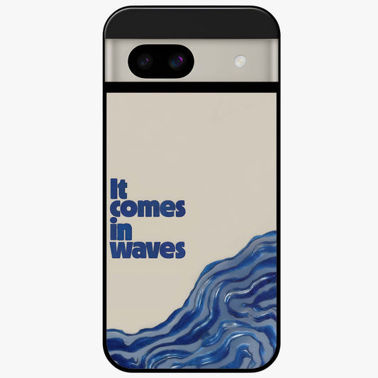 It Comes In Waves Quote Glass Case showing flat back view with inspirational wave themed quote artwork and glossy glass finish.
