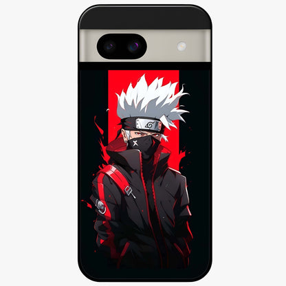 Kakashi Scarlet Shadow Glass Case showing flat back view with powerful anime ninja artwork and glossy glass finish.