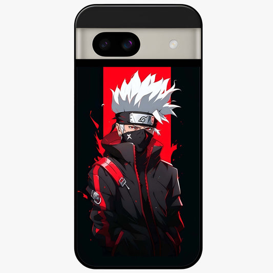 Kakashi Scarlet Shadow Glass Case showing flat back view with powerful anime ninja artwork and glossy glass finish.