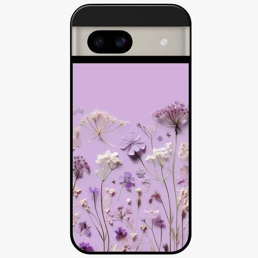 Lavender Blossom Dream Glass Case showing flat back view with soft lavender floral artwork and glossy glass finish.