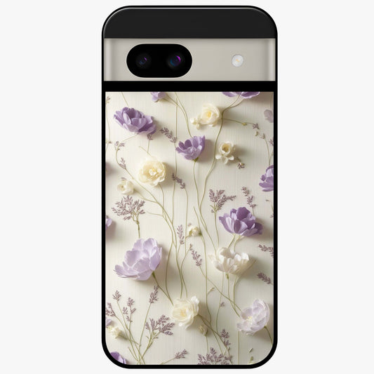 Lilac Breeze Harmony Glass Case showing flat back view with soft lilac themed artwork and glossy glass finish.