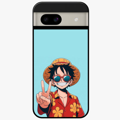 Luffy Summer Anime Vibe Glass Case showing flat back view with vibrant anime character artwork and glossy glass finish.