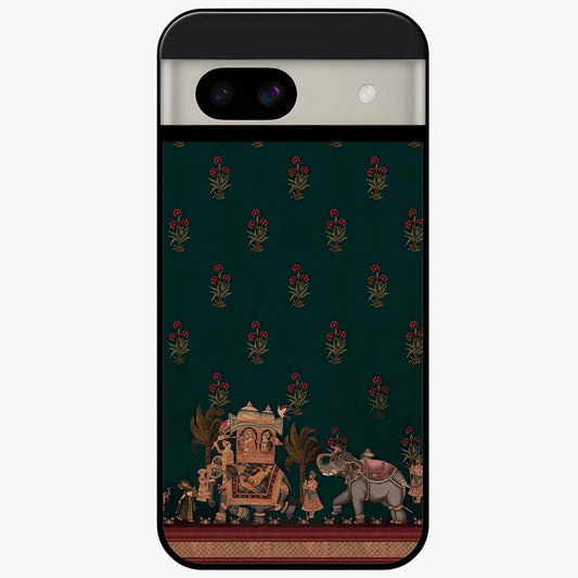 Macmerise Glass Case showing flat back view with stylish modern artwork and glossy glass finish.