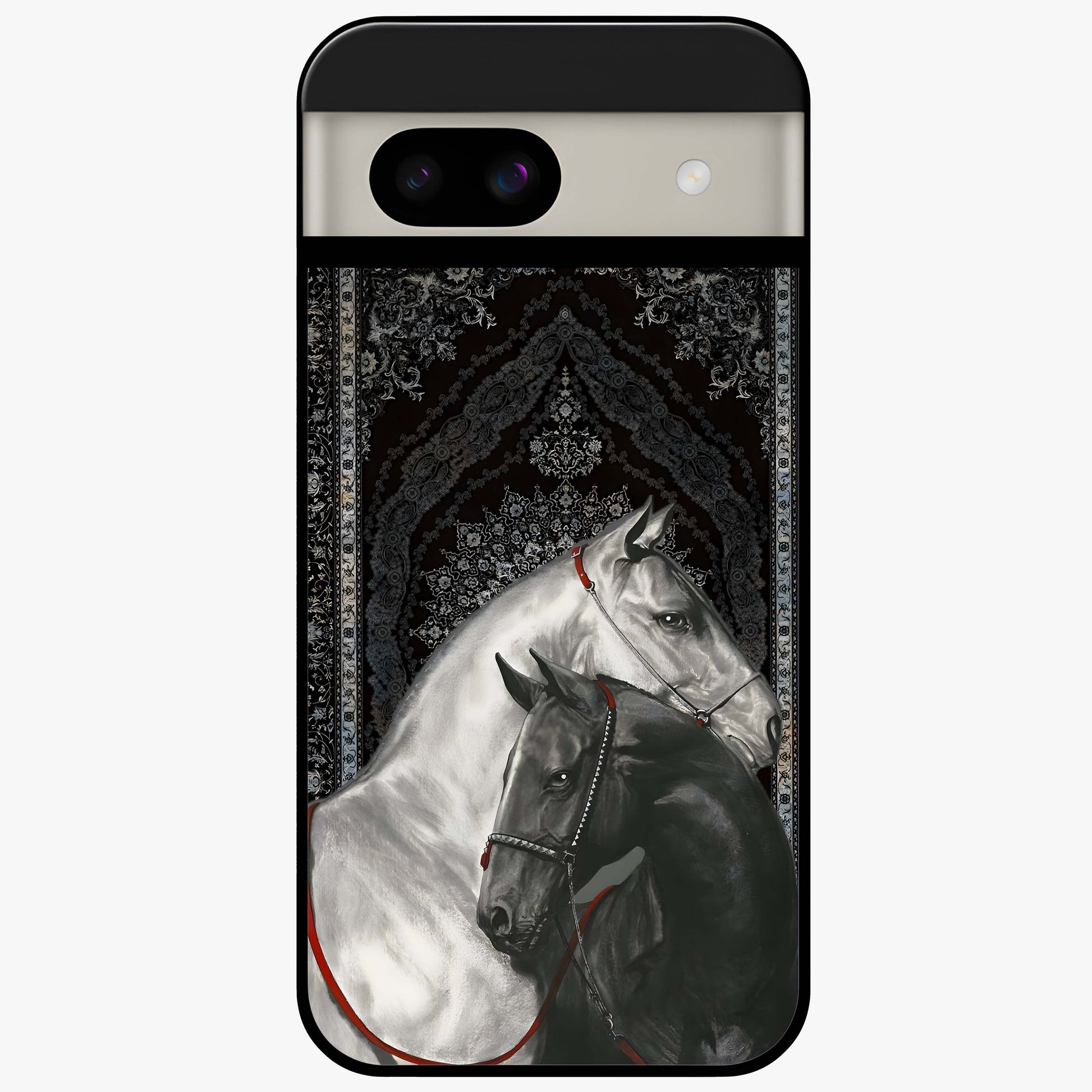 Majestic Ride Legacy Glass Case showing flat back view with powerful automotive inspired artwork and glossy glass finish.