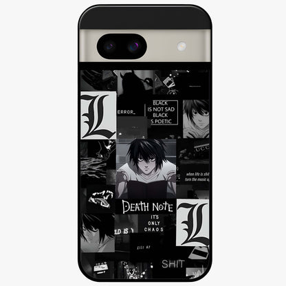Midnight Chaos Mind Glass Case showing flat back view with abstract dark themed artwork and glossy glass finish.