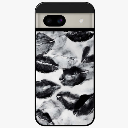 Midnight Kiss Marks Glass Case showing flat back view with lipstick kiss mark artwork and glossy glass finish.