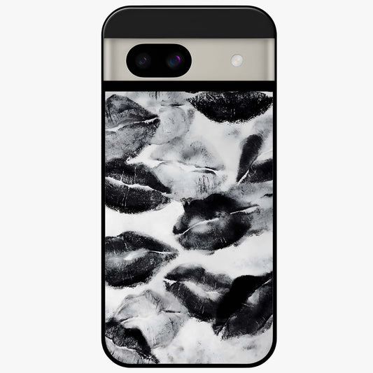 Midnight Kiss Marks Glass Case showing flat back view with lipstick kiss mark artwork and glossy glass finish.