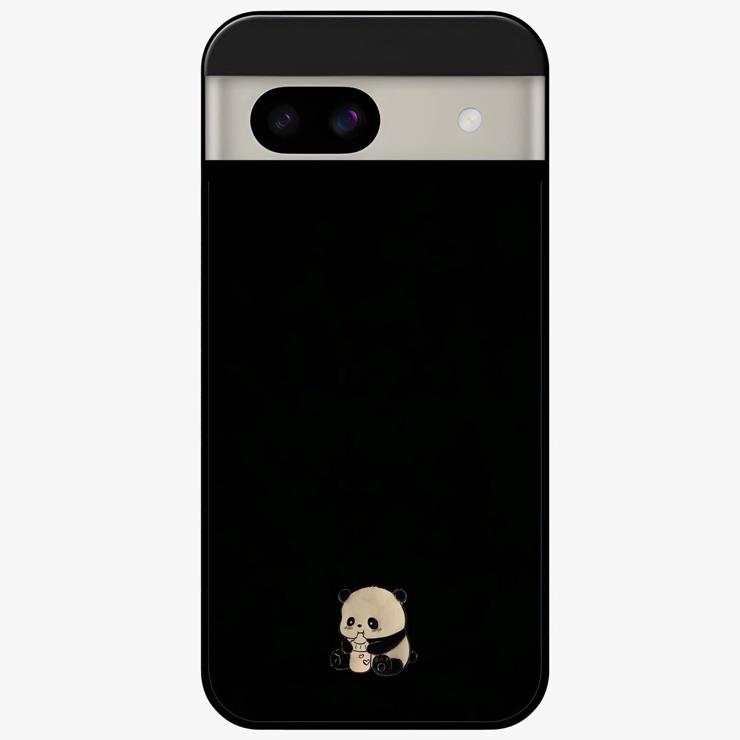 Midnight Panda Love Glass Case showing flat back view with cute panda themed artwork and glossy glass finish.