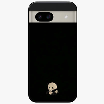 Midnight Panda Love Glass Case showing flat back view with cute panda themed artwork and glossy glass finish.