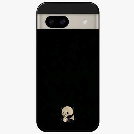 Midnight Panda Love Glass Case showing flat back view with cute panda themed artwork and glossy glass finish.