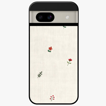 Minimal Petal Whispers Glass Case showing flat back view with soft minimal floral artwork and glossy glass finish.