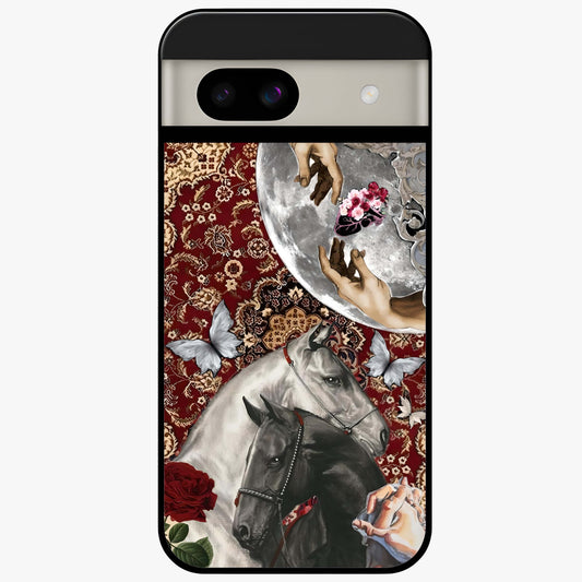 Moonlit Royal Stallion Glass Case showing flat back view with majestic horse under moonlight artwork and glossy glass finish.