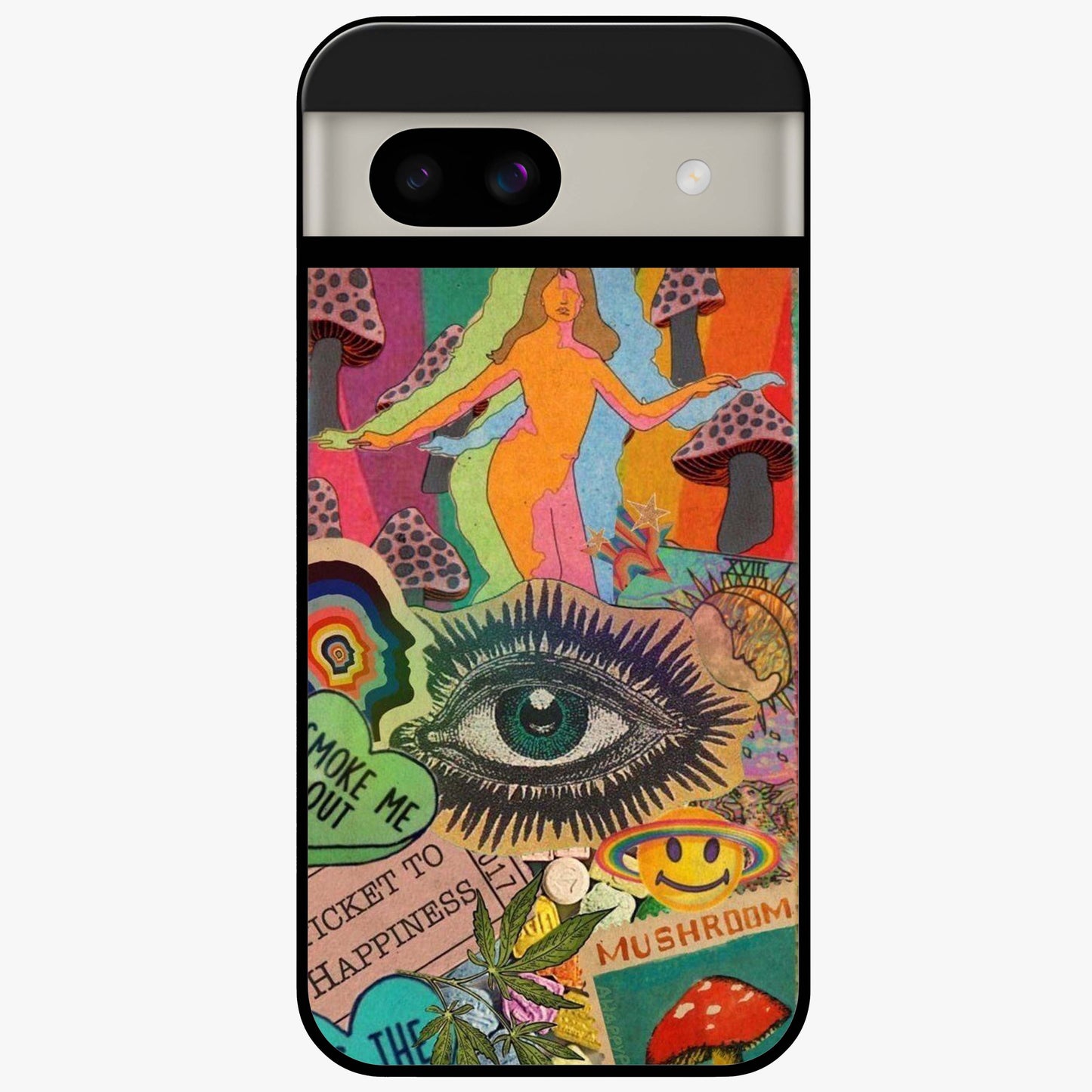 Mystic Eye Wonderland Glass Case showing flat back view with mystical eye themed artwork and glossy glass finish.