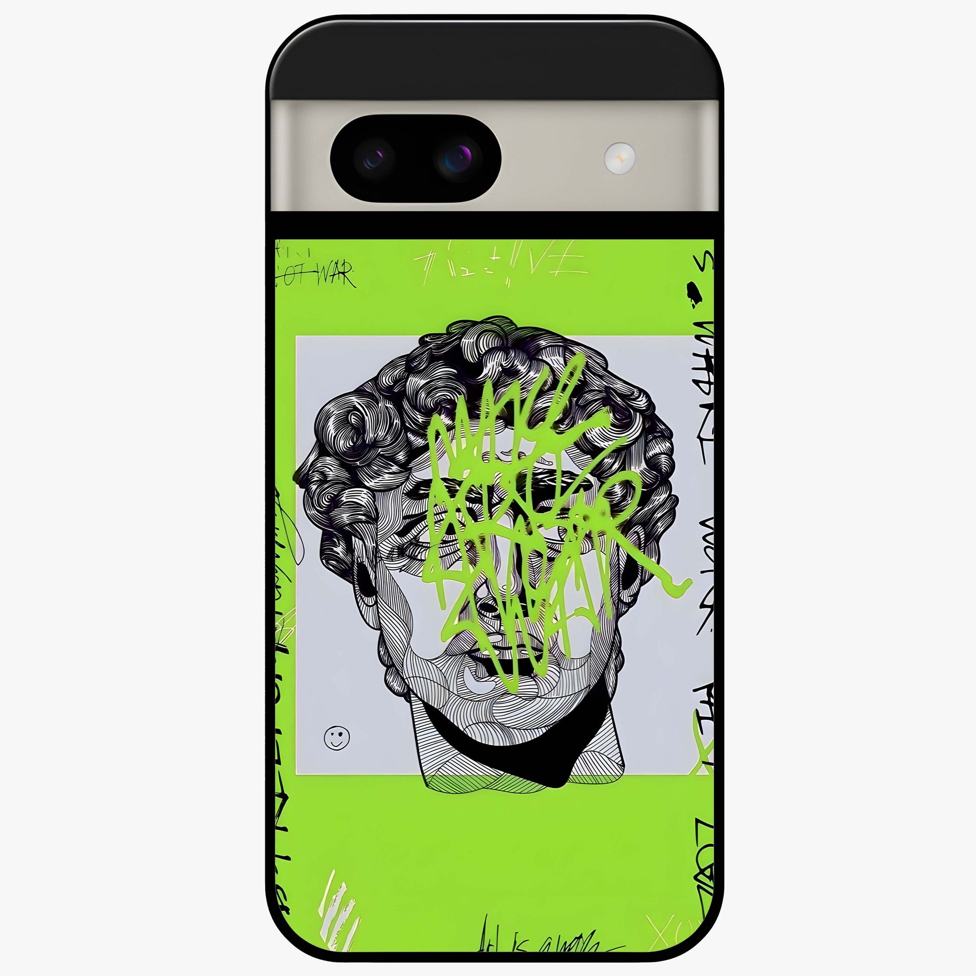 Neo Graffiti Rebellion Glass Case showing flat back view with vibrant graffiti artwork and glossy glass finish.