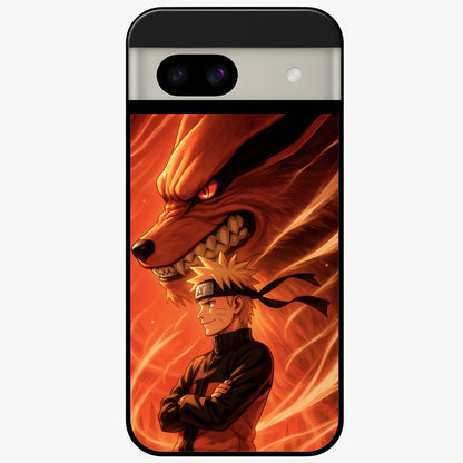 Nine Tails Legacy Glass Case showing flat back view with powerful nine-tailed fox inspired artwork and glossy glass finish.