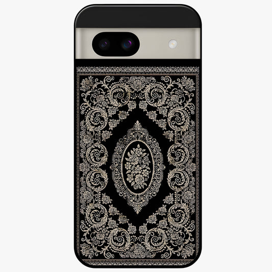 Noir Bloom Elegance Glass Case showing flat back view with elegant dark floral artwork and glossy glass finish.