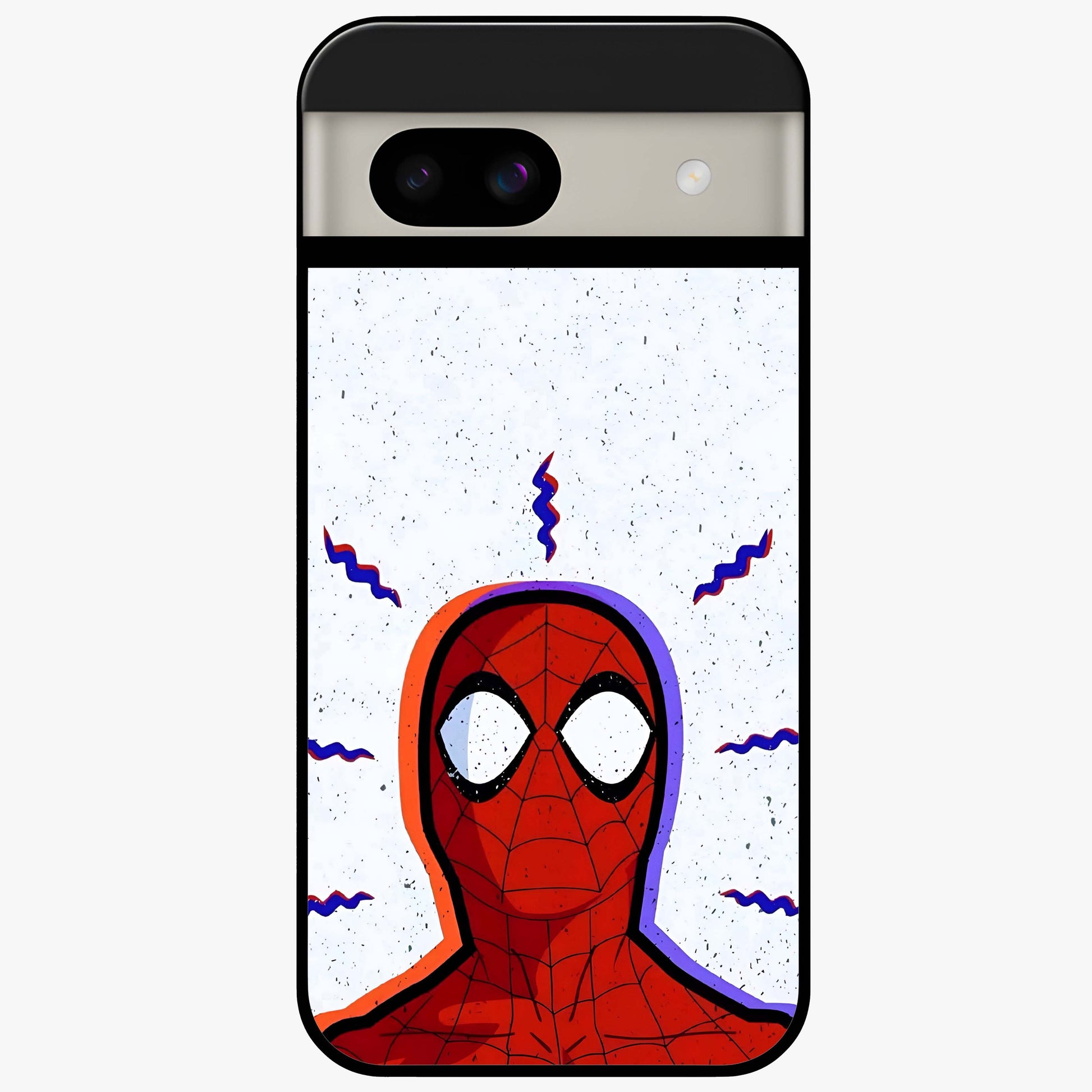 Omg Spiderman Glass Case showing flat back view with bold superhero inspired artwork and glossy glass finish.