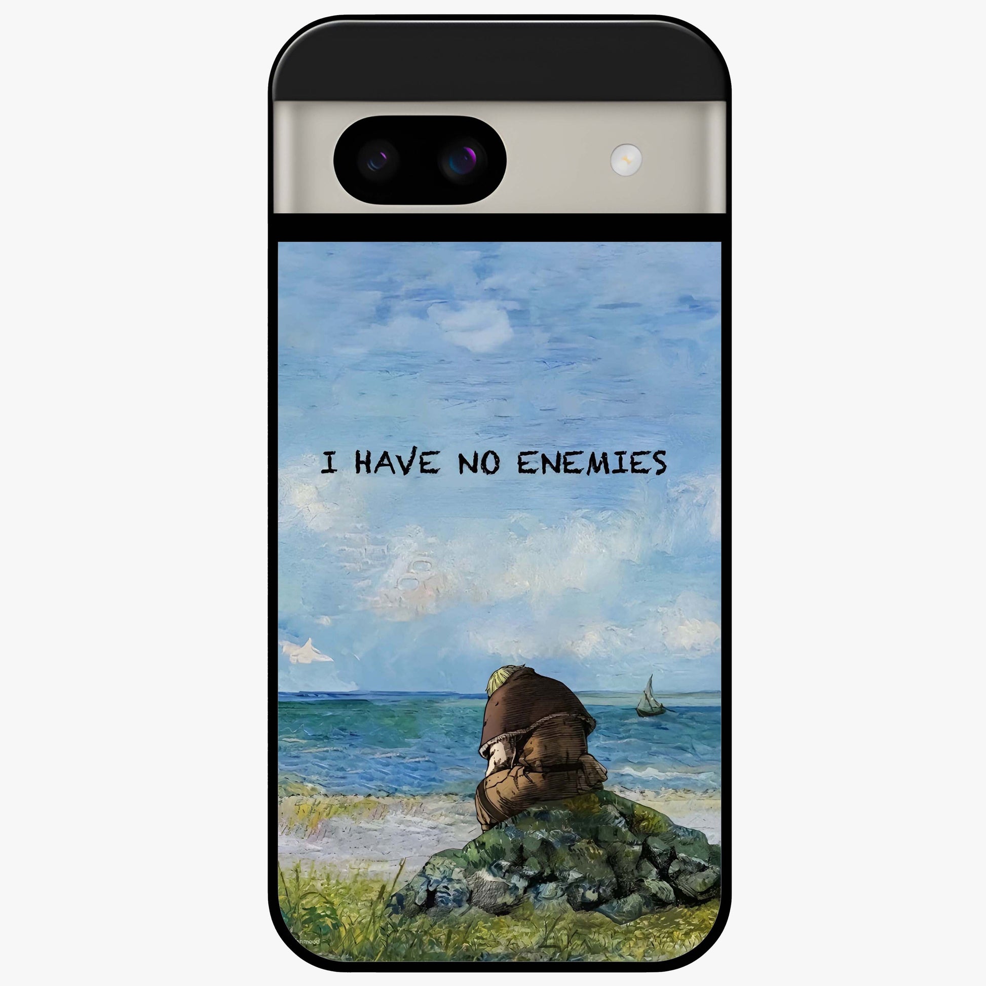 Peace Beyond War Glass Case showing flat back view with symbolic peace themed artwork and glossy glass finish.