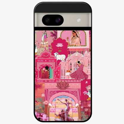 Pink Palace Muse Glass Case showing flat back view with elegant palace inspired artwork and glossy glass finish.