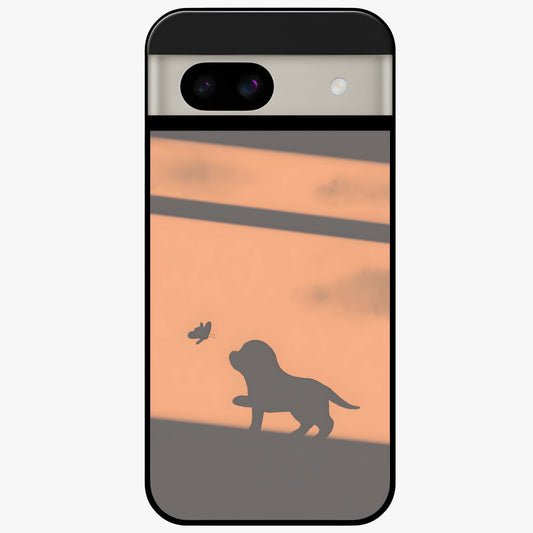 Puppy Shadow Art Glass Case showing flat back view with cute puppy shadow style artwork and glossy glass finish.