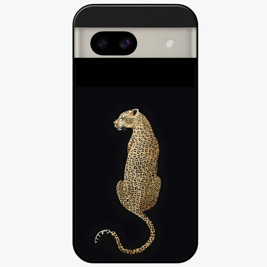Regal Leopard Glass Case showing flat back view with bold leopard artwork and glossy glass finish.