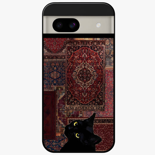 Regal Magic Cat Apple Glass Case showing flat back view with magical cat artwork holding apple and glossy glass finish.