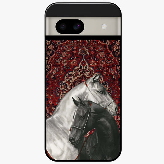 Regal Stallion Tapestry Glass Case showing flat back view with majestic horse tapestry artwork and glossy glass finish.