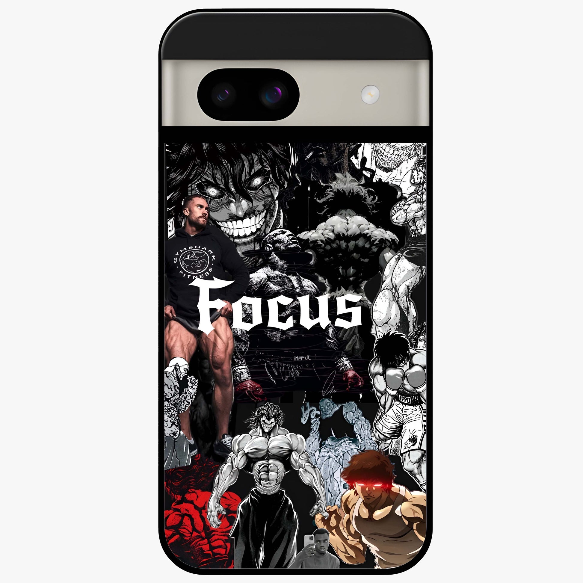 Relentless Power Focus Glass Case showing flat back view with motivational typography artwork and glossy glass finish.
