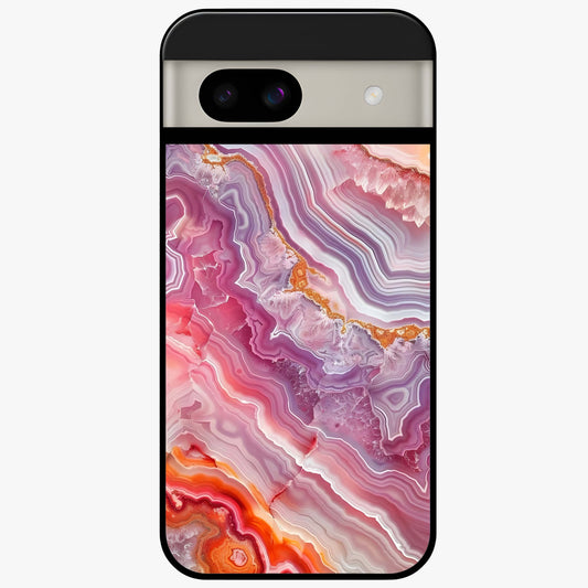 Rose Quartz Marble Glass Case showing flat back view with pink marble quartz texture artwork and glossy glass finish.