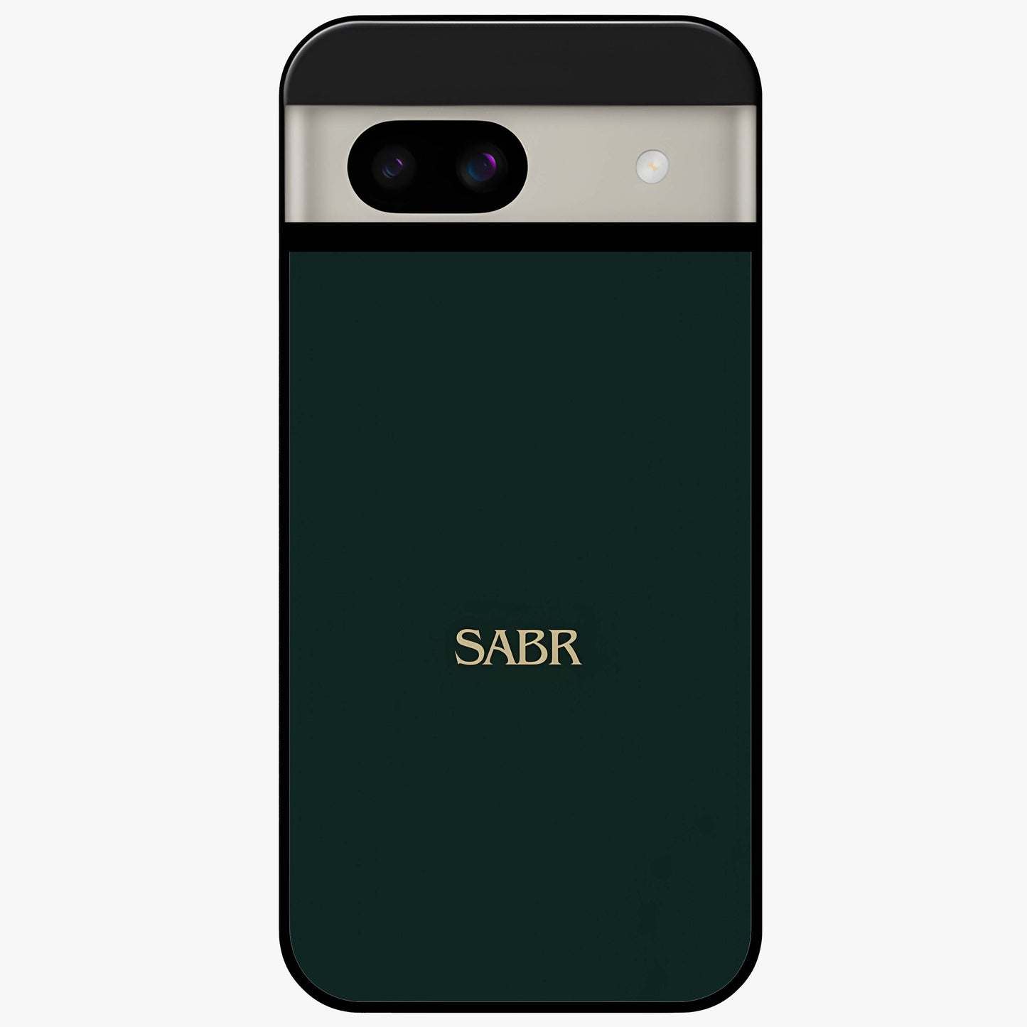 Sabr Minimal Patience Glass Case showing flat back view with minimalist typography artwork and glossy glass finish.