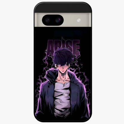 Shadow Monarch Awakening Glass Case showing flat back view with powerful dark monarch themed artwork and glossy glass finish.