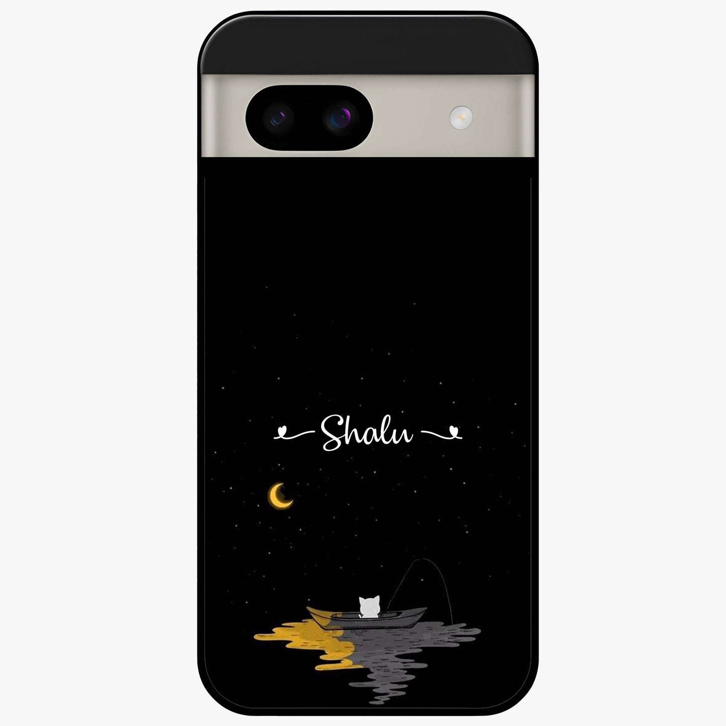 Silent Night Row Glass Case showing flat back view with calm night themed artwork and glossy glass finish.