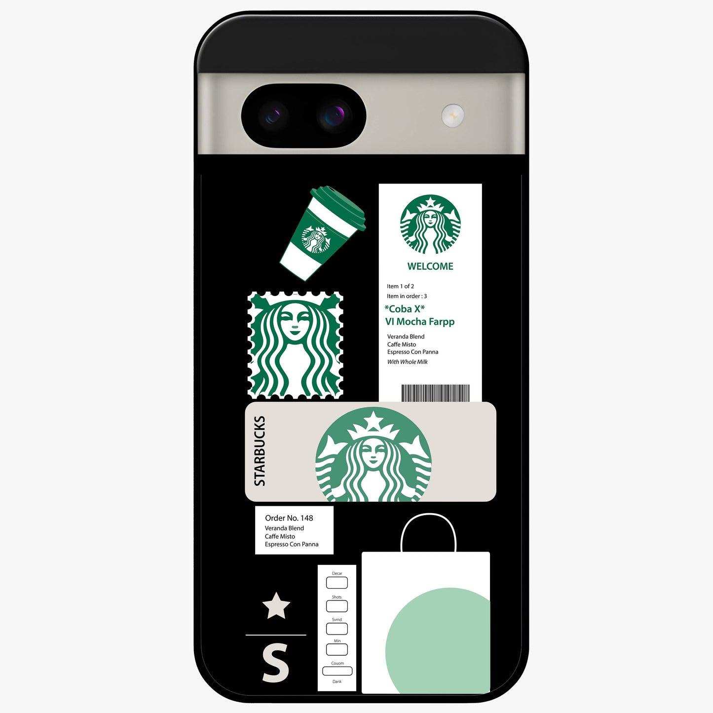 Starbucks Mocha Glass Case showing flat back view with coffee inspired artwork and glossy glass finish.
