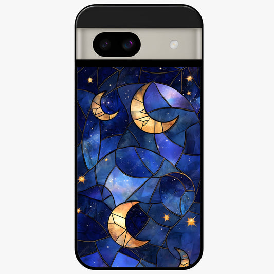 Starlit Sky Tapestry Glass Case showing flat back view with decorative starry sky tapestry artwork and glossy glass finish.