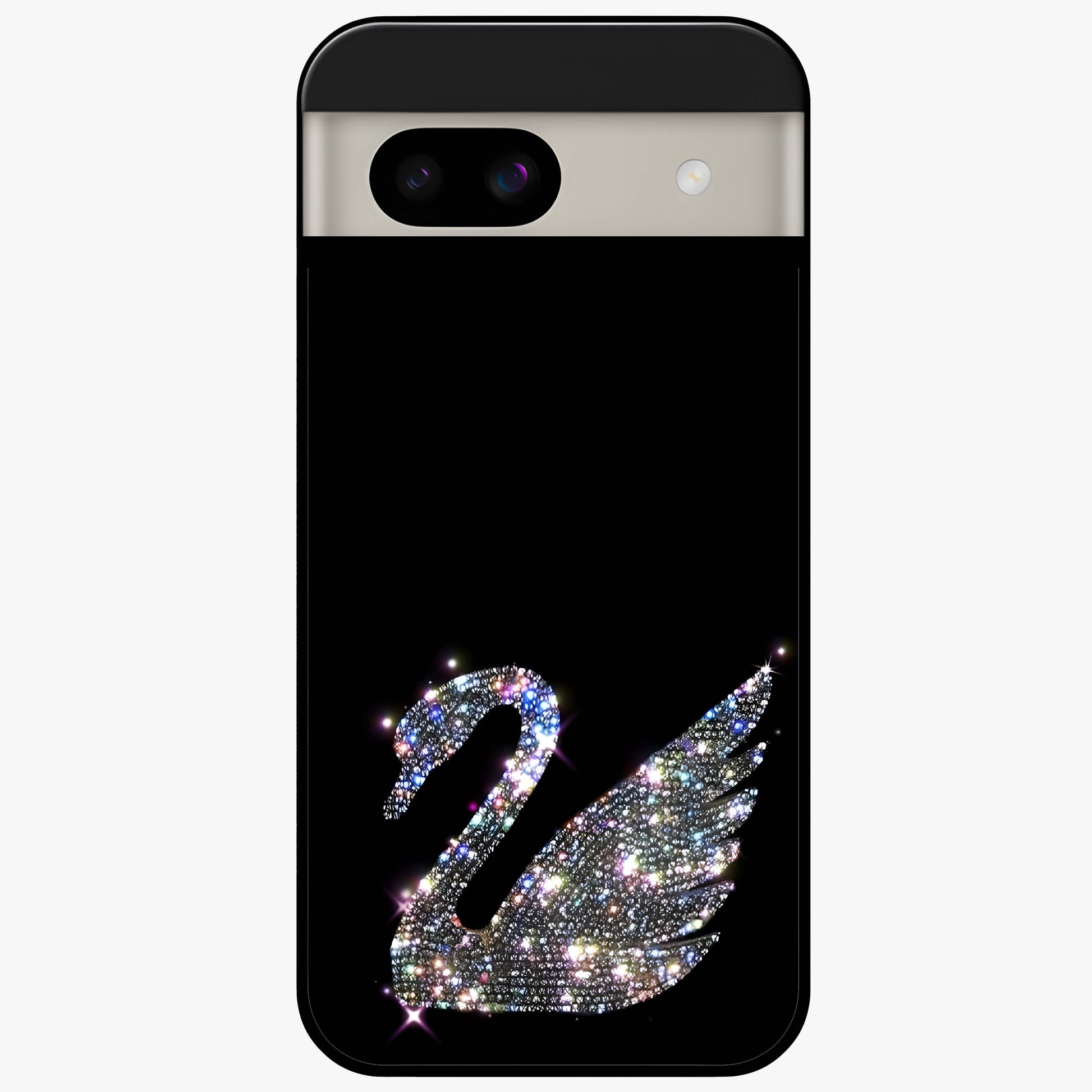 Starlit Swan Grace Glass Case showing flat back view with graceful swan artwork under starry sky and glossy glass finish.