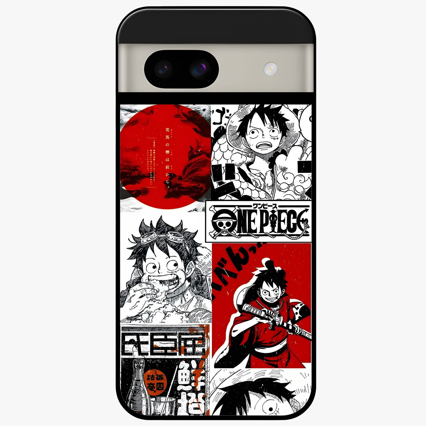 Strawhat Chaos Panels Glass Case showing flat back view with anime inspired chaos panel artwork and glossy glass finish.
