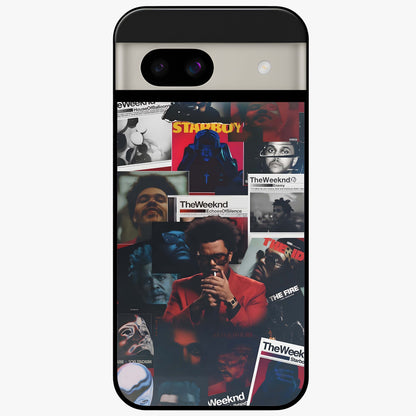The Weeknd Glass Case showing flat back view with music inspired artistic portrait artwork and glossy glass finish.