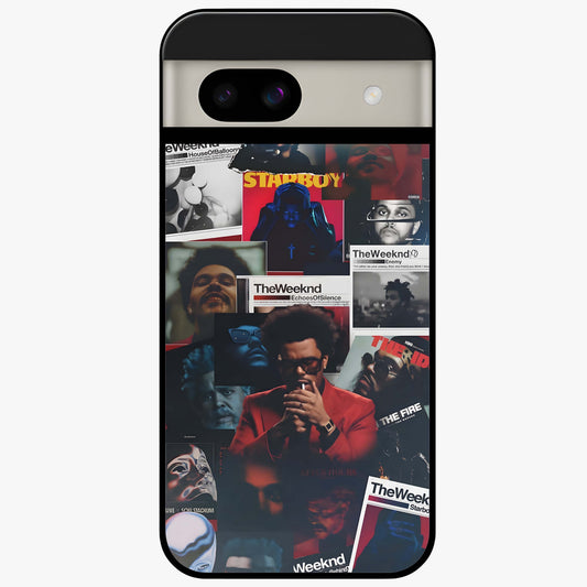 The Weeknd Glass Case showing flat back view with music inspired artistic portrait artwork and glossy glass finish.