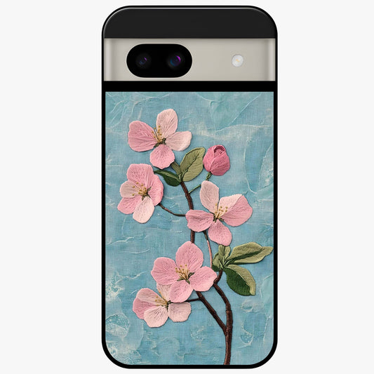 Threaded Blossom Breeze Glass Case showing flat back view with delicate blossom artwork and glossy glass finish.