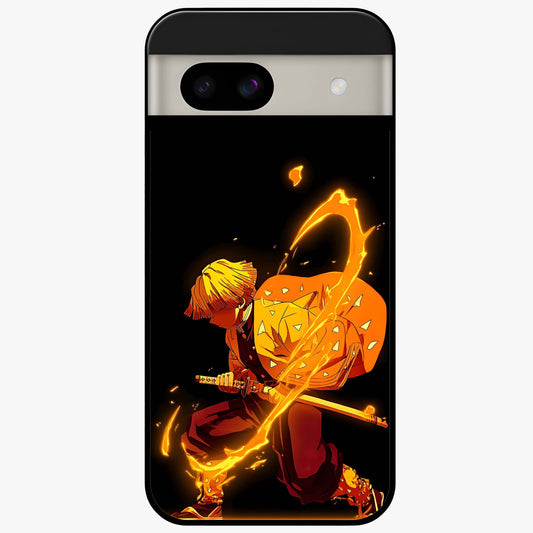 Thunder Flame Execution Glass Case showing flat back view with powerful flame and lightning artwork and glossy glass finish.