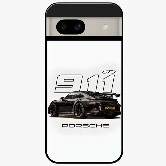 Turbo Legacy Icon Glass Case showing flat back view with iconic sports car inspired artwork and glossy glass finish.
