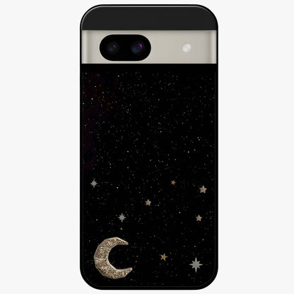 Twinkle Star With Half Moon Glass Case showing flat back view with star and half moon artwork and glossy glass finish.