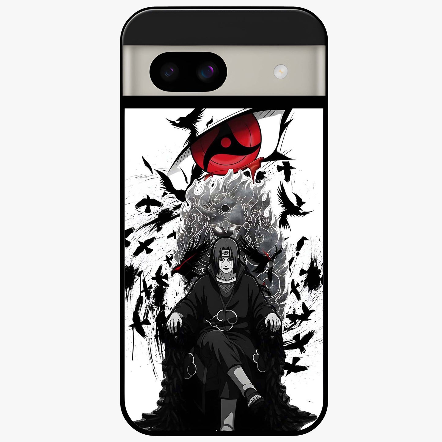 Uchiha Shadow Throne Glass Case showing flat back view with cosmic underwater themed artwork and glossy glass finish.
